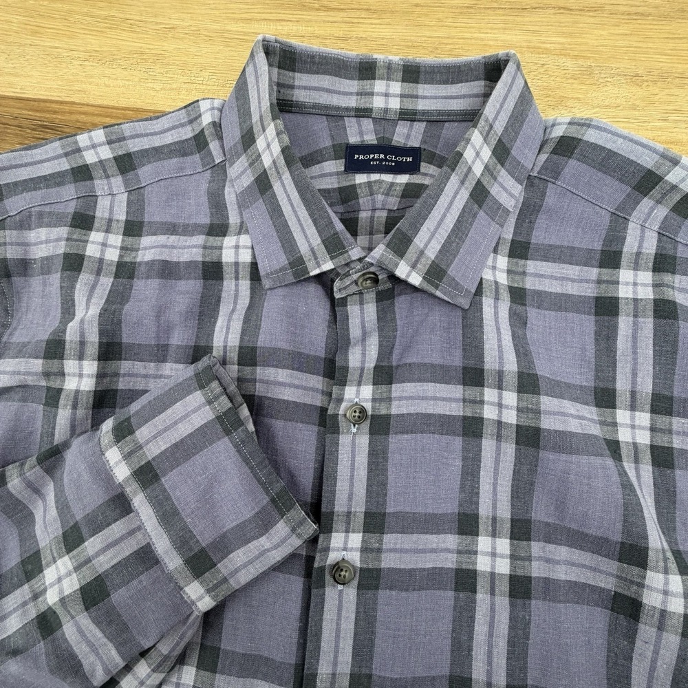 Proper Cloth Mens Purple Linen Blend Button Down Shirt L Career Business Office